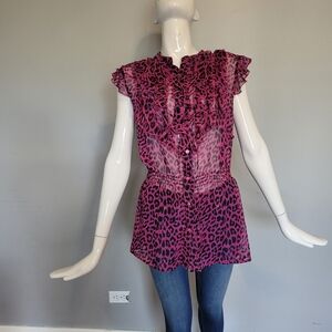 Rock & Roll Cowgirl Leopard Print Ruffle Top, VGUC, Size XXL